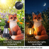 Solar Fox Garden Statue with Lantern, Woodland Fox Outdoor Decor, 9 inch