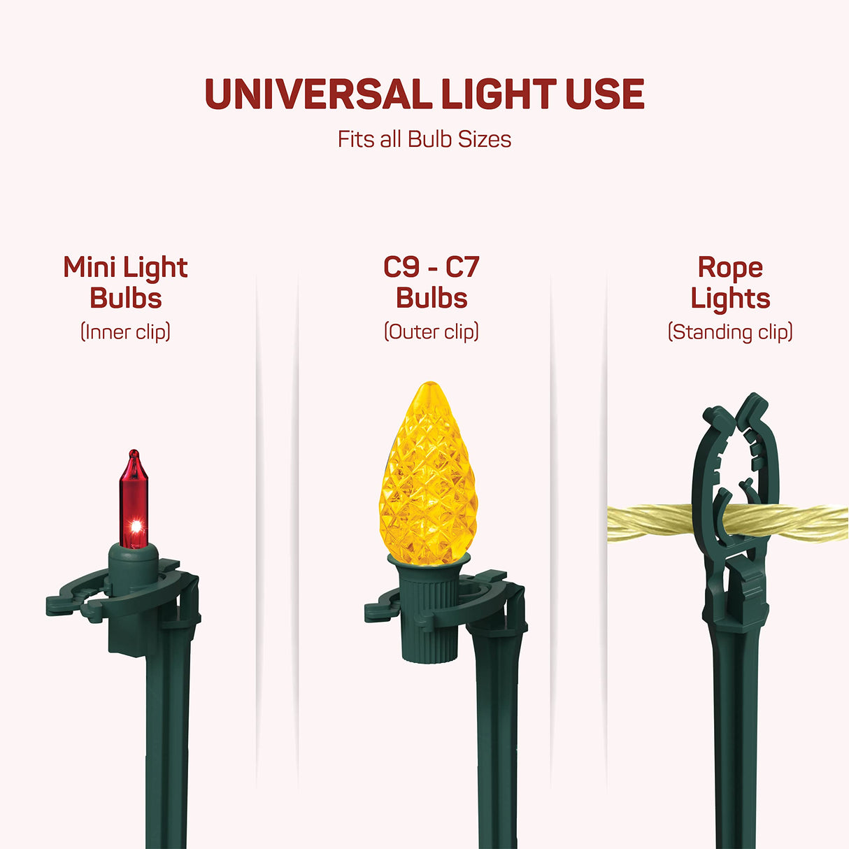 Christmas Light Yard Stakes [Set of 100] Outdoor Light Stakes - 8.5" Tall - Universal Christmas Pathway Lights On Yards, Driveways - Christmas Yard Stakes - USA Made