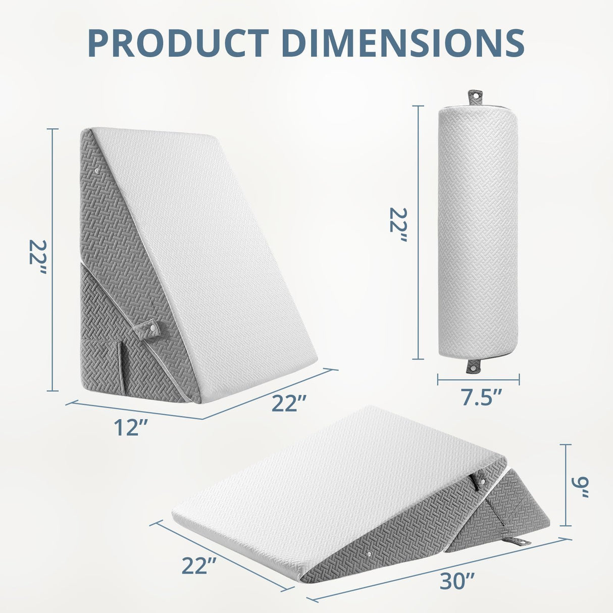 Sasttie Wedge Pillow for Headboard, Adjustable Bed Wedge Pillow Set with Orthopedic Memory Foam Neck Cushion – for Acid Reflux, Neck & Back Support, and Post-Surgery Recovery, White and Dark Grey