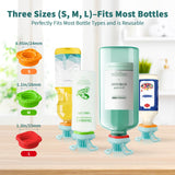 Luvan 4-Pack Bottle Emptying Cap Flip Dispenser Kit for Every Drop Universal Inverted No-Waste Caps for Shampoo Lotion Soap Ketchup Mustard Sauces Space-Saver for Kitchen Bathroom