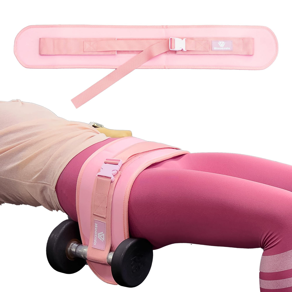 WOOTMIN Hip Thrust Belt, Fully Upgraded Hip Thrust Belt for Dumbbells, More Comfortable Hip Thrust Belt, Home Gym Hip Thrust Belt with Wider and Longer Anti-Slip Pads.(Pink)