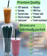 24 oz Clear Plastic Cups with Lids and STRAWS, Disposable Drinking Cups for Cold Drinks, Iced Coffee, Milkshakes, Smoothies, 25 Sets