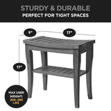 Bamboo Shower Bench - Small Shower Stool with Storage Shelf, Non-Slip Shower Seat, Bathroom Bench, Spa Decor Wooden Shower Bench, Foot Rest Shaving Stool for Shower, Indoor/Outdoor Use, Grey