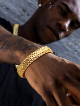 U7 Gold Bracelet for Men，14K Yellow Gold Plated Solid Mens Bracelet 12mm
