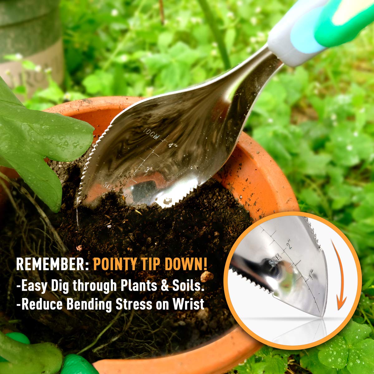 Jardineer 2Pack Garden Trowel, Stainless Steel Hand Shovel with Ergonomic Handle, Multi-Use Soil Scoops for Digging, Planting, Transplanting, Cultivating(Blue)