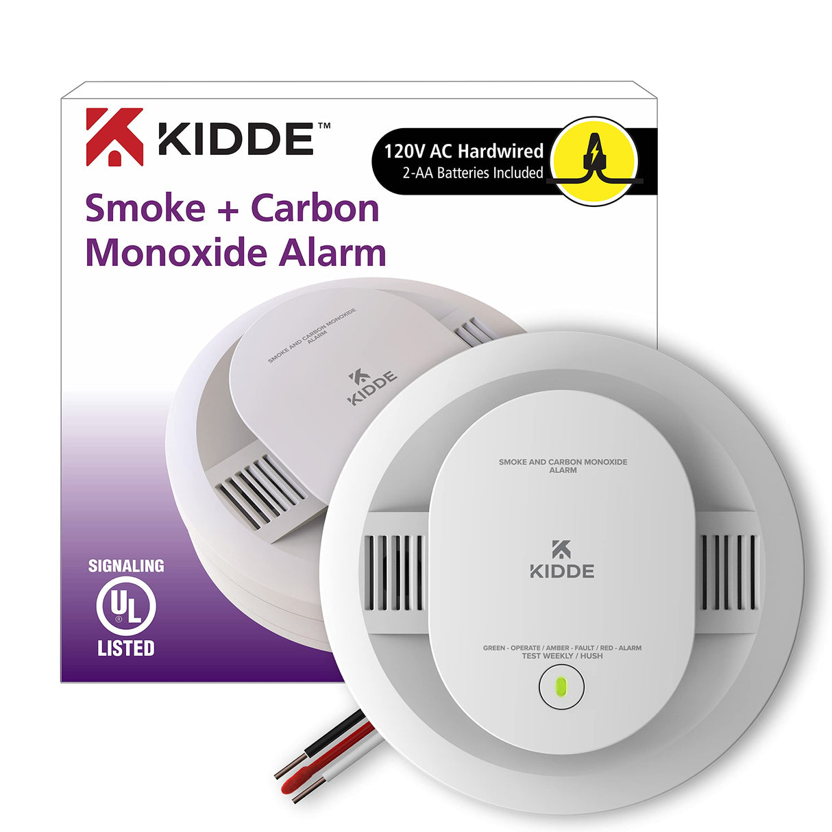 Kidde Hardwired Smoke & Carbon Monoxide Detector, AA Battery Backup, Interconnectable & Carbon Monoxide Detector, AA Battery Powered CO Alarm with LEDs, Test-Reset Button