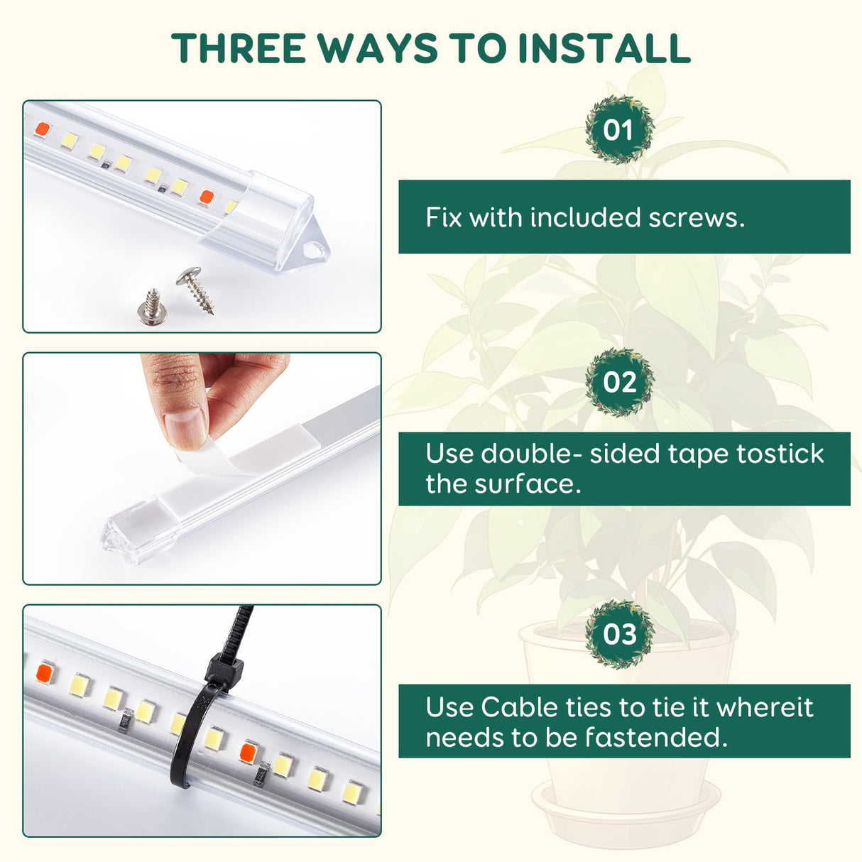 LPMZMBL 4-Bar Grow Light Strips for Indoor Plants, 16" Plant Lights, 6500K Sunlike Grow Lights with 6/12/18H Timer, 5 Dimmable Levels for Indoor Growing