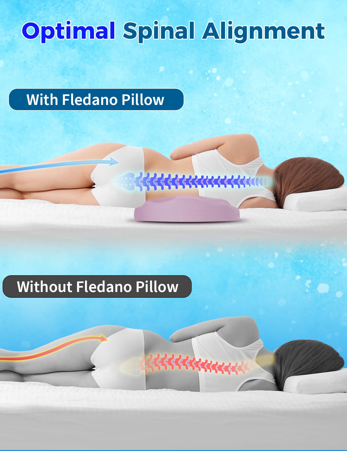Lower Back Pain Relief Pillow for Sleeping Memory Foam Lumbar Support Pillow for Side Back Sleepers - Ergonomic Cooling Waist Pillow - Back Pain Relief Wedge Cushion Bolster Pillow for Bed, Car, Sofa