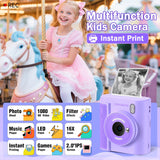 Upgrade Kids Camera Instant Print for Ages 3-12, Portable Instant Print Camera with HD Digital Video, Perfect Christmas Birthday Gift for Boys & Girls, Includes 32GB SD Card - Purple