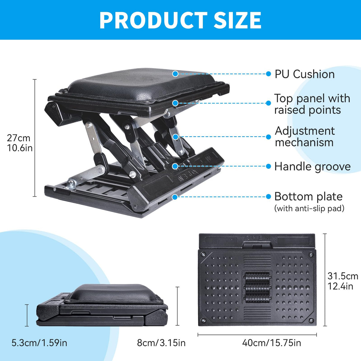 Scalebeard Foot Rest for Under Desk at Work,Height Adjustable Infinite Angle Ergonomic Foldable Footrest for Office, Gaming,Computer, Removable Pad Desk Foot Stool with Massage Beads,for All Seasons