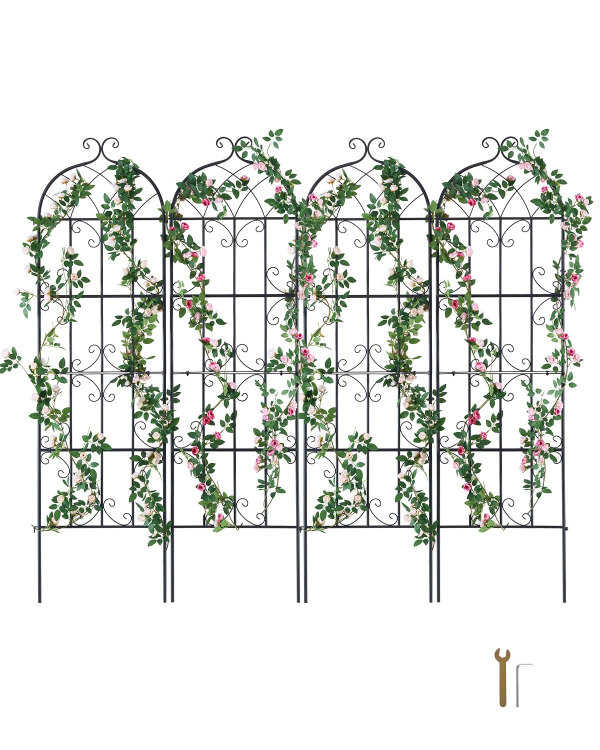 VEVOR 71 x 20 in, 4 Packs Rustproof Metal Garden Flower Trellis, Outdoor Climbing Rose & Cucumber Support, Decorative Clematis Trellis for Courtyards & Lawns
