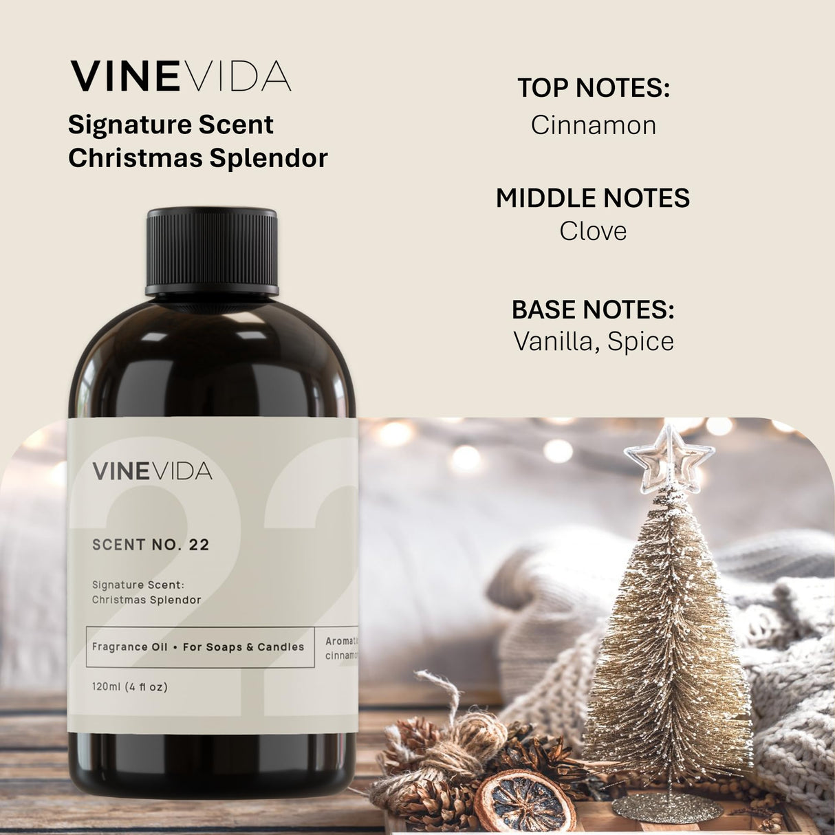 VINEVIDA [4oz] Christmas Splendor Fragrance Oil, Holiday Scents for Candle Making - Made in USA Candle Scents for Candle Making - Holiday Candle Fragrance Oil - Christmas Fragrance Oil