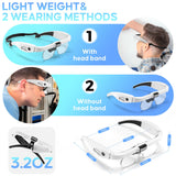 GUOUBUO Magnifying Glass with Light, 1.5X-5.0X Magnifying Glasses, Rechargeable Magnifier Headset with Light, Head Magnifier with 4 Detachable Lenses, Magnify Glasses for Close Work Crafts Jewelry