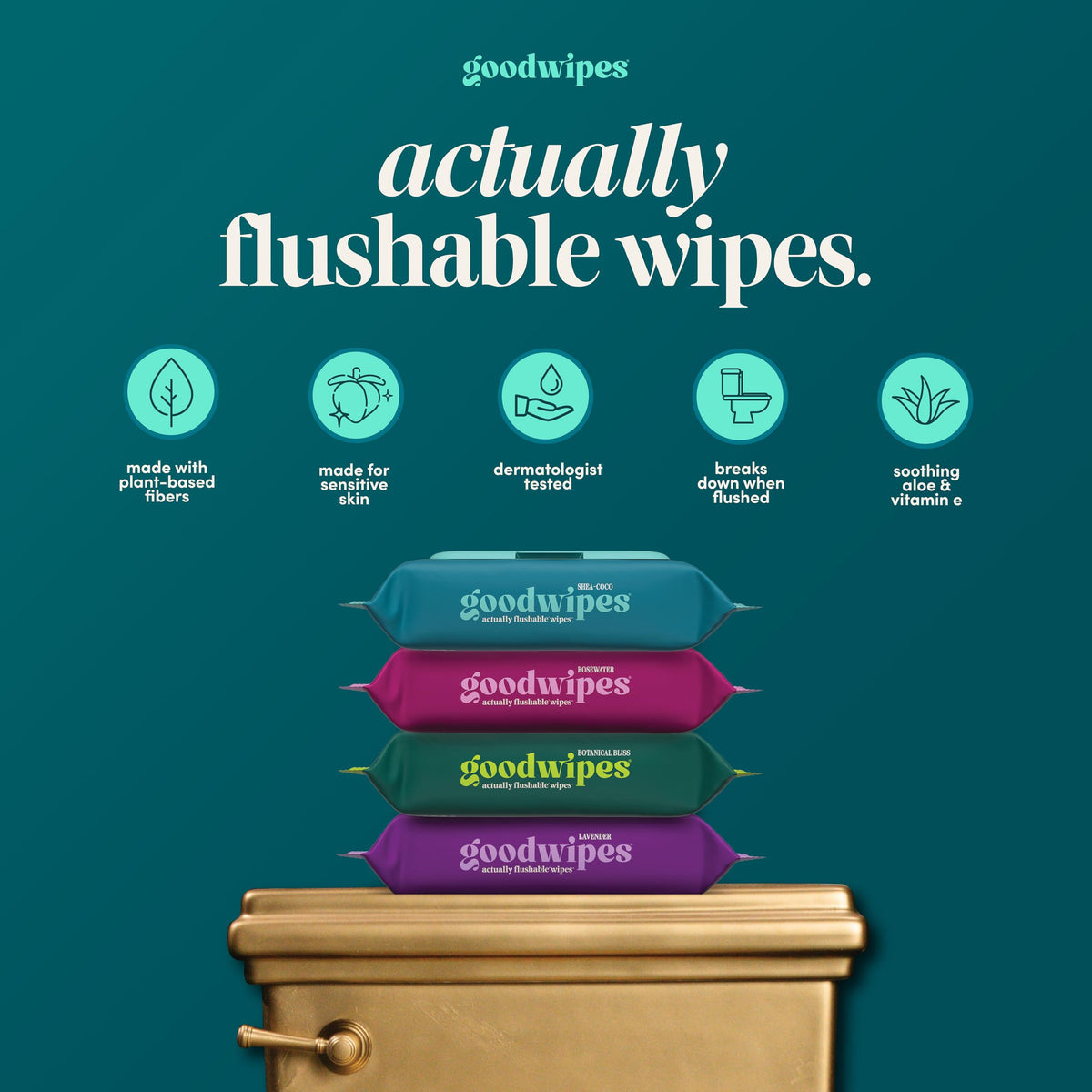 goodwipes Flushable Wipes - Shea-Coco, 318 Wipes (6 Pack + 1 Travel Size)