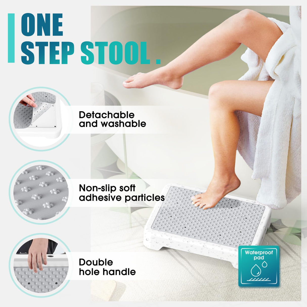 SPACELEAD Mobility Step Stool for Adults & Seniors, Indoor/Outdoor Portable Stair Assist, Anti-Slip Platform for Bathroom， Kitchen, Office, and Bedroom, 600lbs Capacity, White Gray