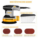 Orbital Sander Corded Hand Sander: DEKOPRO 5" Random Orbital Sander with Dust Box, 6 Various Speeds Electric Palm Sander with Dust Box, 16Pcs Sandpapers for Woodworking & Sanding-Yellow
