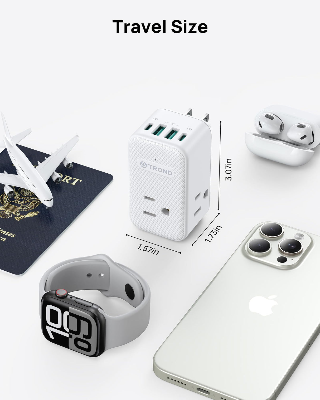 TROND Outlet Extender with 2 PD 20W USB C Charger, 3 AC Multi Plug Outlet Splitter with 360 Rotating Plug, USB Wall Socket Adapter, A Small Charging Station for Kitchen Bathroom Cruise Essentials