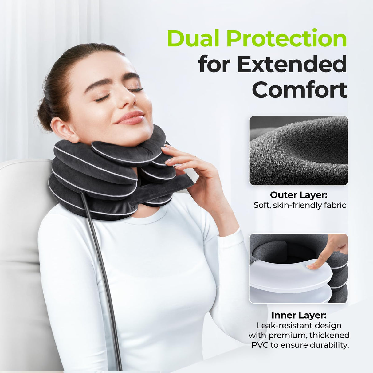 AUVON Inflatable Neck Stretcher for Cervical Traction, Cervical Stretcher with 3-Layer Design in Varying Sizes for Instant Relief, Neck Brace Pillow for Neck Support, Decompression Home Use, M Size