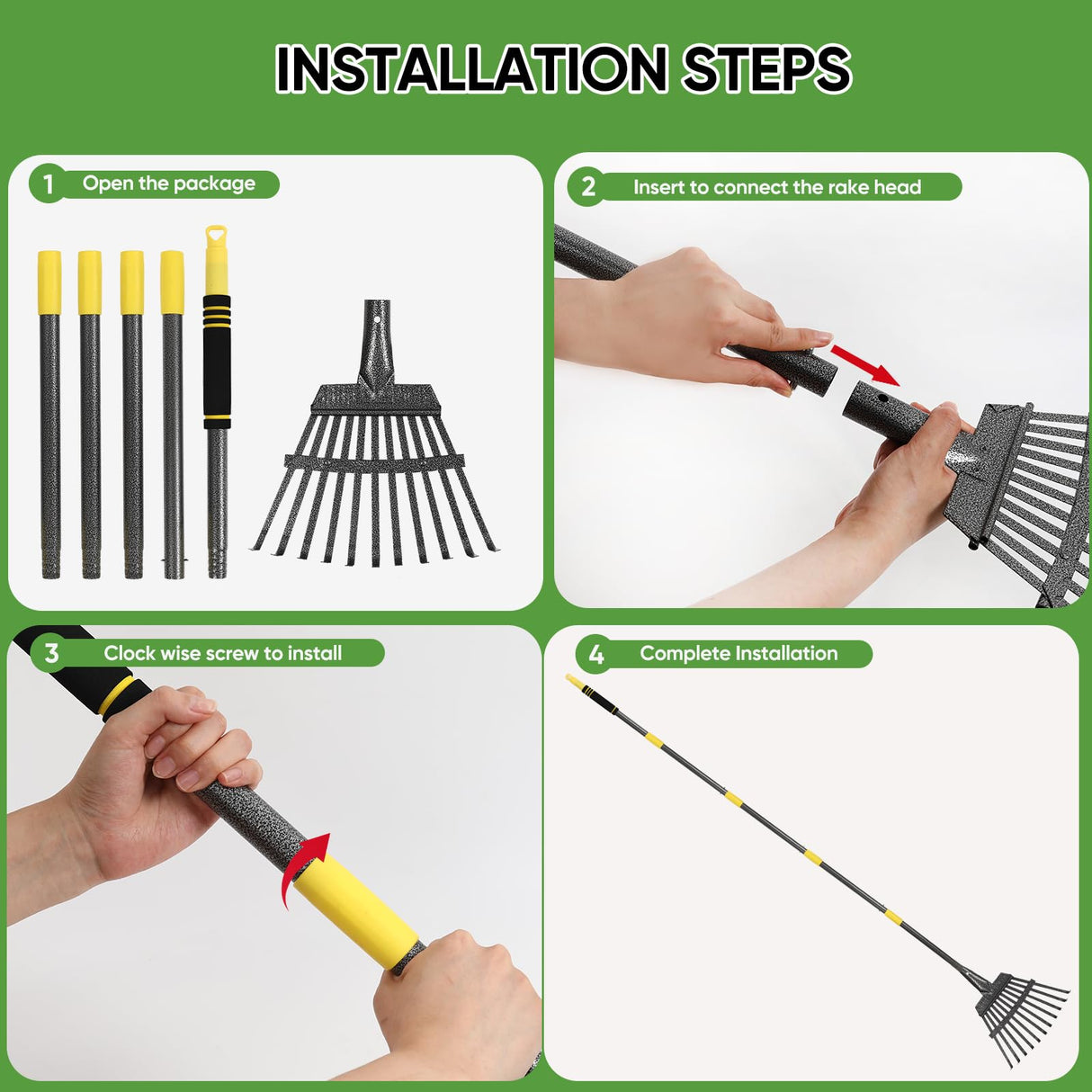 Coopvivi Garden Leaf Rake, 6FT Rakes for Lawns, 11 Metal Tines