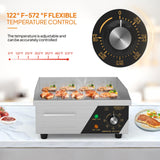 ROVSUN 14" Electric Countertop Flat Top Griddle, 1500W Electric Griddle, Teppanyaki Grill Stainless Steel with Adjustable Temperature Control 122°F-572°F for Home Restaurant Commercial