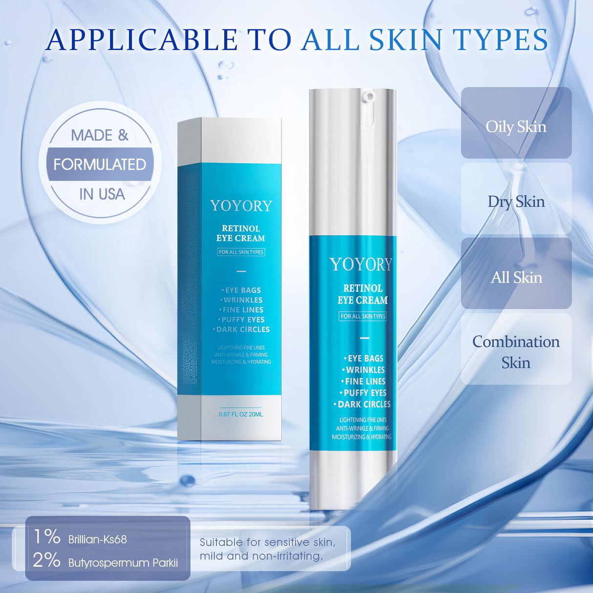 Retinol Under Eye Cream - Anti Aging Eye Cream for Wrinkles, Fine Lines, Eye Bags,Dark Circles and Puffiness Treatment Skin Care Hydrates & Lifts (20ml)