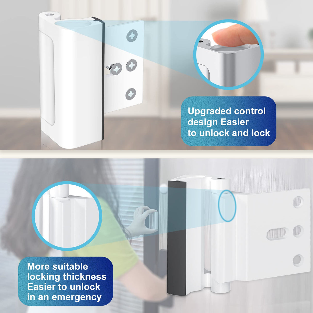 2Pack Door Reinforcement Lock Withstands 800lbs of Force - White Extra Proof Door Lock for Kids Safety Drilling Required,Prevents Unauthorized Entry,Add a Door Security Locks for Home Safety & Privacy