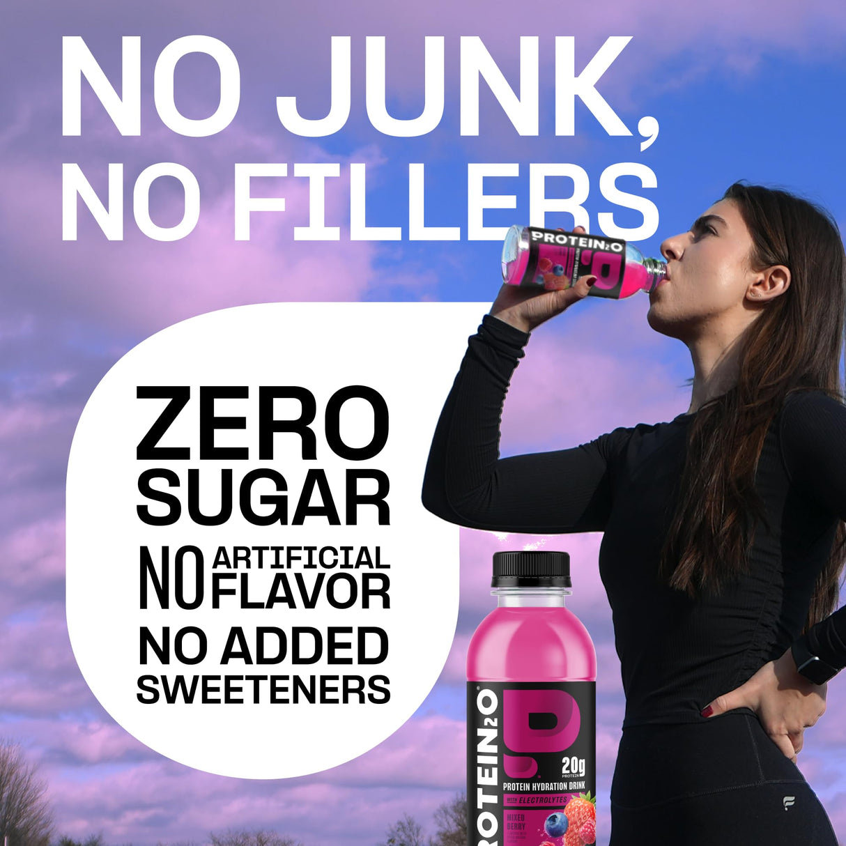 Protein2o Hydration Drink - 2-in-1 Liquid Clear Whey Protein Isolate and Electrolyte Drink - 20g Protein, Vitamins B5, B6 - Post-Workout Recovery - 16.9 Fl Oz - 12 Count Mixed Berry