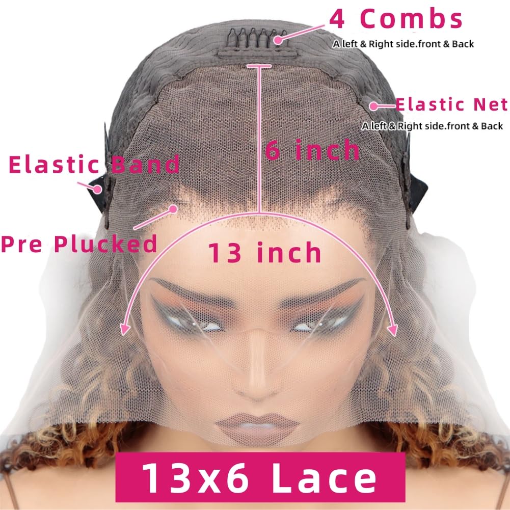 BRUAR 28 Inch Ombre Lace Front Wig Human Hair 13x6 Honey Blonde Wig Human Hair Pre Plucked HD Highlight Deep Wave Lace Front Wigs Human Hair for Women 180 Density Glueless Curly Human Hair Wig
