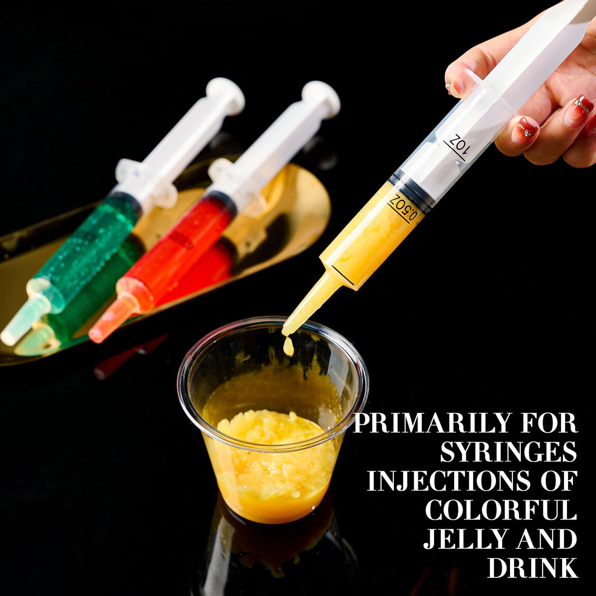 FOCUSLINE 50 Pack Jelly Shot Syringes, 1.5 OZ Capacity Plastic Shot Glasses, Durable Jelly Shot Syringes with Lid, Perfect for Halloween, Thanksgiving, Christmas