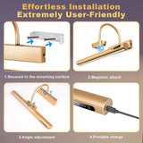 LYTARA Dimmable Cordless Picture Light with Controller and Timer, Rechargeable 5000mAh Battery Wall Sconce for Wall Pictures, Gallery Artwork, Paintings, Portraits, Dartboards (Gold)