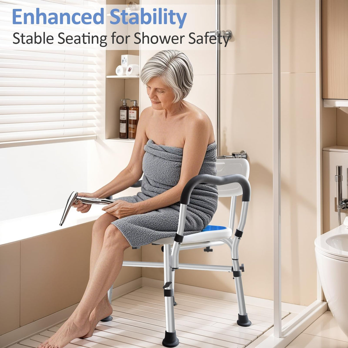 KingPavonini Shower Chair for Inside Shower, 550LBs Heavy Duty Bath Chair with Arms, Medical Shower Seat, Bath Stool Safety Shower Bench with Reinforced Crossing Bar for Elderly, Adults, Disabled