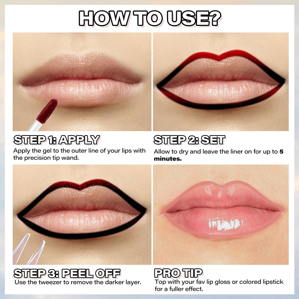 Cilrofelr Peel Off Lip Liner Stain, Long Wear Tattoo Lip Liner with Tweezer, Peel Off Lip Stain with Matte Finish, Long Lasting, Waterproof, Transfer-proof, Highly Pigmented Color (N-Nude Pink)