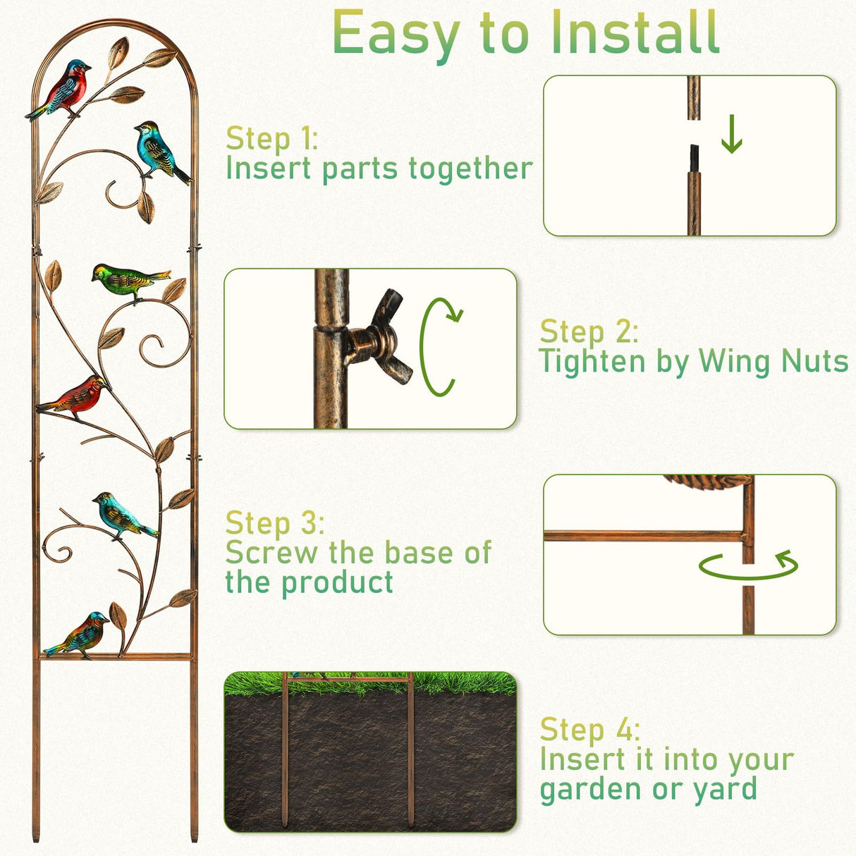 Blulu 4 Pack Metal Garden Trellis for Climbing Plants,60x11 in,Hummingbird