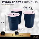 Amcrate Disposable Cups, Navy 18-Ounce Plastic Party Cups, Strong and Sturdy for Wedding, Christmas, Halloween, 50 Pack