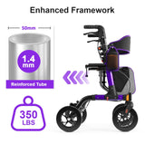 Walkers for Seniors, Rollator Walker with Seat, 350 lb Weight Capacity, 18" Big Seat, 8" All-Terrain Wheels, 6-Level Adjustable Height, Lightweight Aluminum Frame Rollator Walkers for Seniors (Purple)