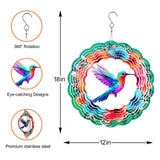 Hummingbird Wind Spinners Hanging Outdoor Decor, 12 Inch 3D Kinetic Yard Art Hummingbird Metal Sculpture Birthday Gifts for Bird Lovers, Mom, Women for Yard, Garden