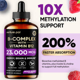 Venture Pal Vitamin B Complex Liquid Drops, B12 Methylcobalamin | B9 Folic | B1,B2,B3,B5,B6,B16 - Vitamin C, Choline, Inositol, Immune & Energy Metabolism, Brain & Heart Support