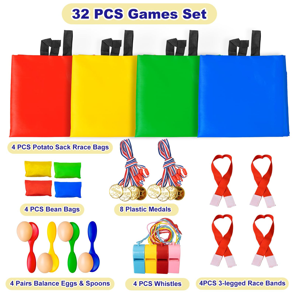 Potato Sack Race Bags - Sack Race Bags for Adults and Kids, Bean Bag Toss Game, 3 Legged Relay Race, Egg Spoon Game, Carnival Outdoor Lawn Game for Easter, Halloween, Christmas, Birthday Party