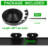JERIA 2 Inch Tall 66 FT Garden Edging Kit with 90pcs Spikes, Plastic Edging for Landscaping