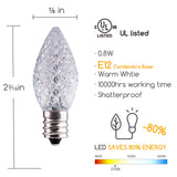 25 Pack C7 Led Replacement Christmas Light Bulb, C7 Shatterproof Led Bulbs for Christmas String Lights, E12 Candelabra Base, Commercial Grade Dimmable Holiday Bulbs, Warm White