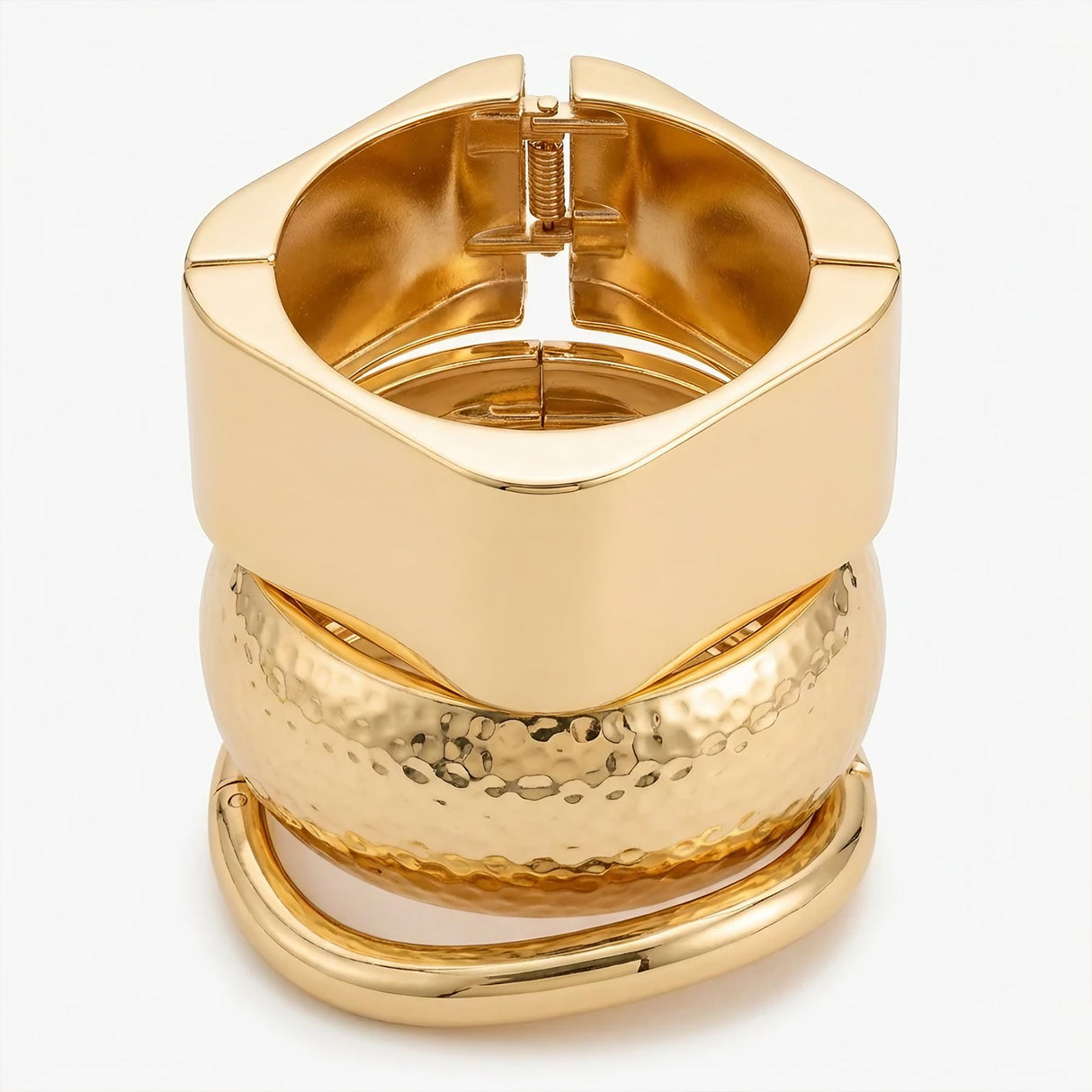 LegacyVault 3Pcs Chunky Gold Bangle Bracelets Set for Women, 14K Gold Plated Stackable Statement Cuff Bangles - Minimalist Elegant Trendy Irregular Wide Jewelry Gift (B-Gold)