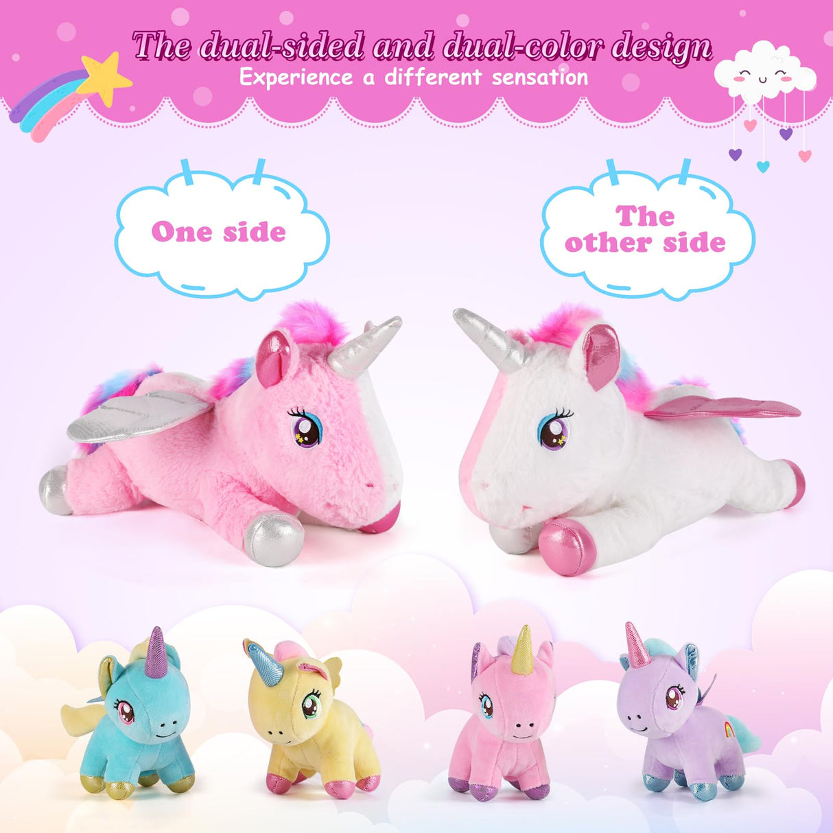 gnomantic 5 Pieces Unicorn Stuffed Animals - 1 Mommy Stuffed Unicorn with 4 Babies - Unicorns Gifts for Girls Ages 3 4 5 6 7 8, Unicorns Plush Toys for Christmas, Valentine's, Birthday Gifts (Pink)