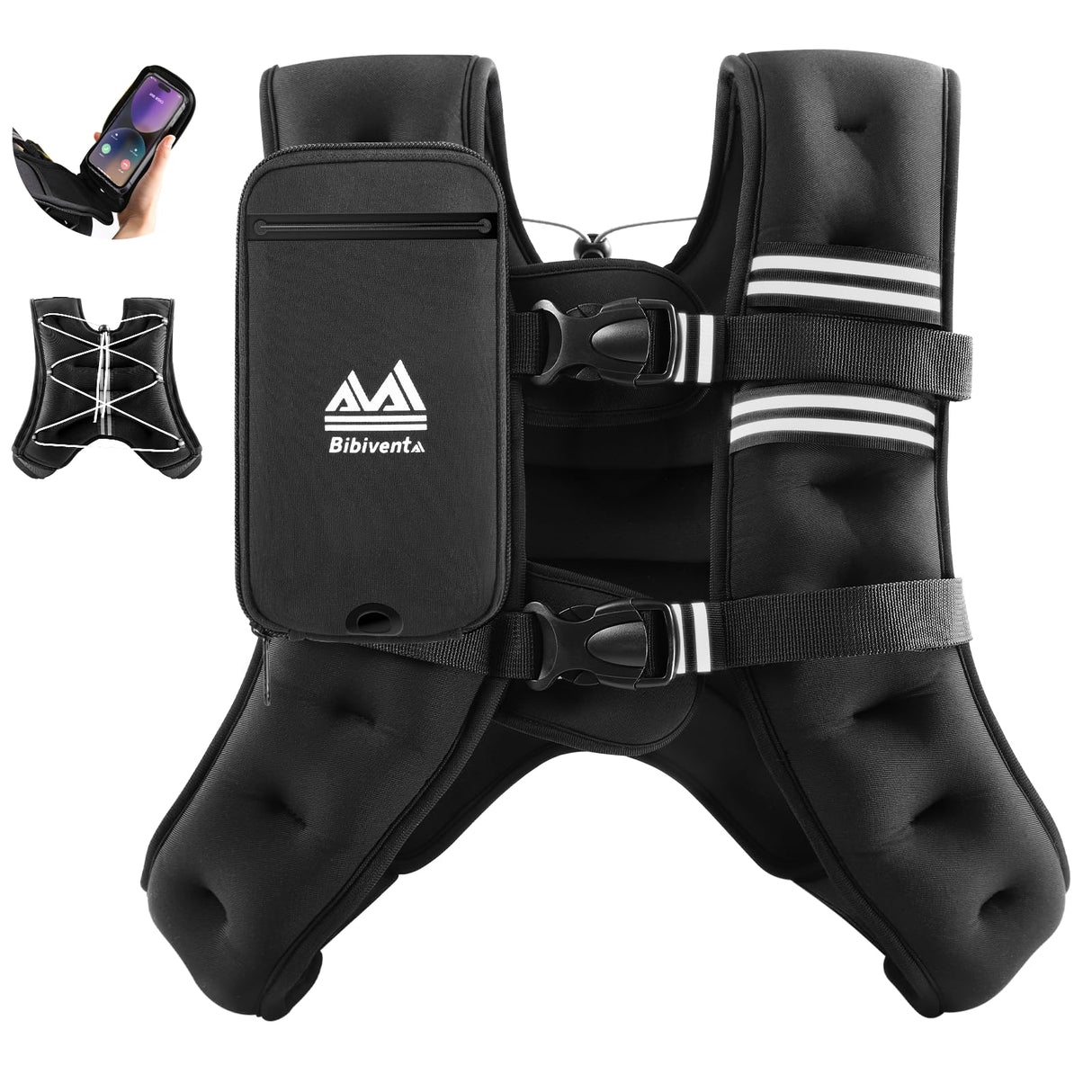 BIBIVENTA Weighted Vest for Women & Men, 20lb Body Weight Vest with Touchscreen Phone Holder & Reflective Stripe, Workout Equipment for Weight Loss, Fitness, Walking, Running, Cardio, Strength Training