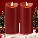 Raycare 8"x3" Outdoor Waterproof Flameless Candles with Remote and Timer, Battery Operated LED Electric Fake Pillar Candle for Valentine's Day, Home, Wedding Decor, Red, Set of 2