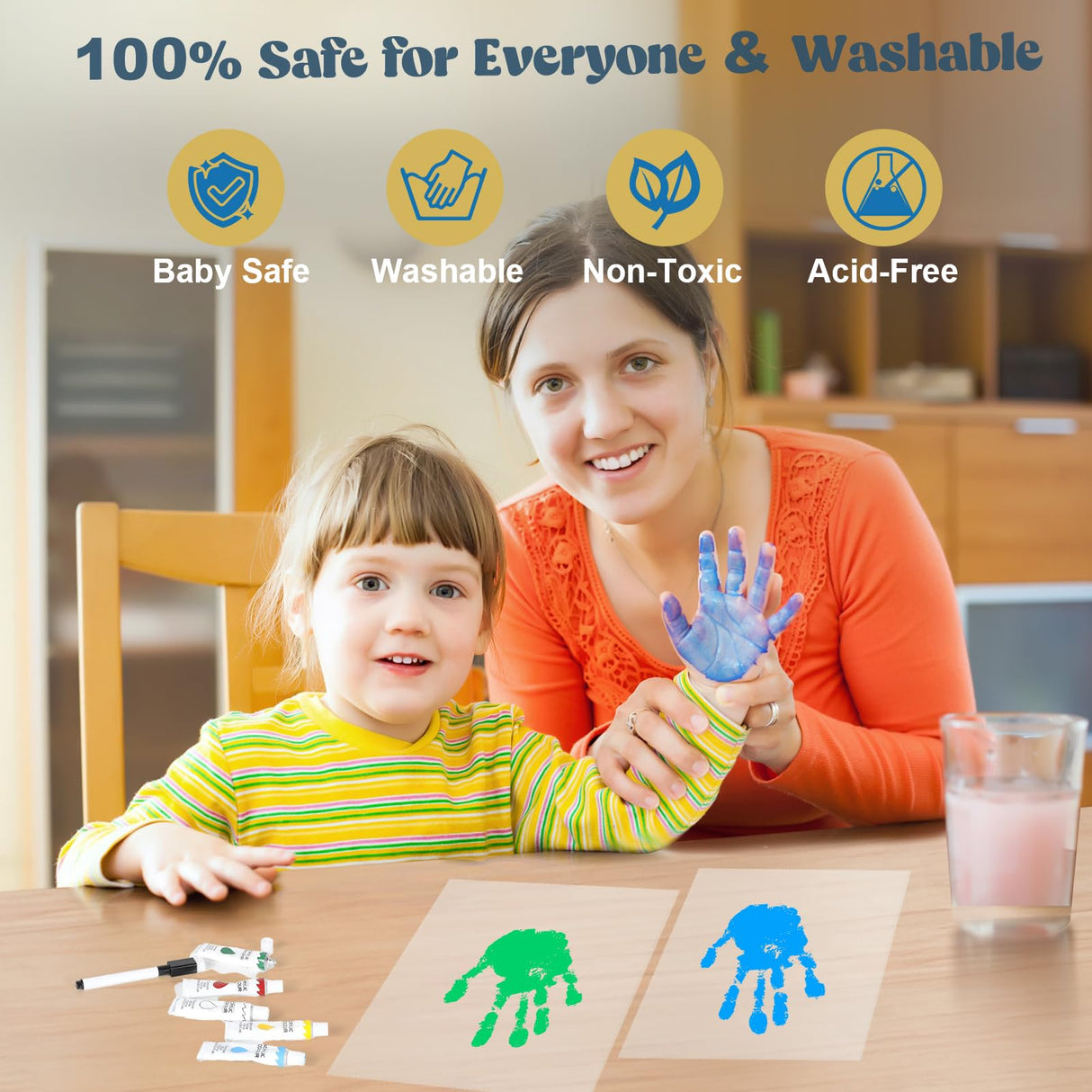 Bixinyo Family Handprint Kit - Baby Hand and Footprint Kit, Adoption Gifts, Family Gifts for New Parents, Christmas, New Mom, DIY Craft Keepsake Wooden Frame, 5 Non-Toxic Paints (Brown)