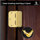AmzGod Satin Brass Door Hinges - 12 Pack Gold Door Hinges 3.5 Inch Rounded Interior Door Hinge with 5/8" Radius - 3 1/2 Inches Flat Iron Brass Hinges for Residential Standard Doors
