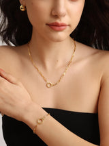FRUMOS 18K Gold Plated Paperclip Chain Bracelet with Front Spring Ring Clasp, Minimalist Stackable Waterproof Everyday Jewelry for Women