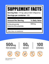 BulkSupplements.com NAD Powder - Nicotinamide Adenine Dinucleotide, NAD Supplement 500mg - for Energy Support, Pure & Gluten Free, 500mg per Serving, 50g (1.8 oz) (Pack of 1)