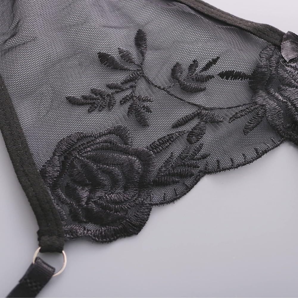 UnderYours Lace Garter Belt Thong Set for Women Suspender Lingerie with 4 Metal Clips Holder Belts for Stockings+G-string