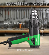 COMTO Heat Gun 1800W Fast Heating 122℉-1202℉ Heavy Duty Hot Air Gun Variable Temperature Control Overheat Protection 2 Speed Air Flow with 4 Nozzles for Crafts, Shrinking Tubing, Vinyl Wrap (SG-1004)